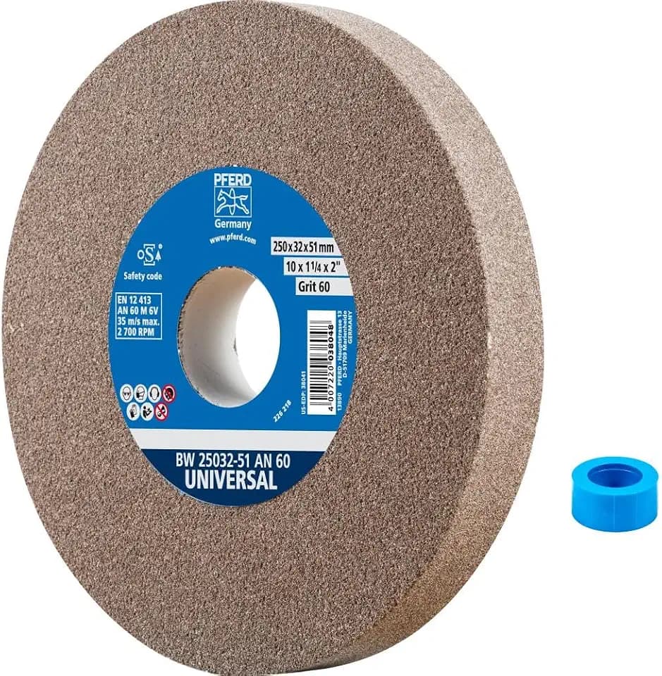 PFERD TOOLS Schleifbockscheibe UNIVERSAL, 250x32x51mm, A60, 39009721 – Harte Schleifscheibe für universelle Schleifaufgaben, mit Reduzierhülse (32mm)