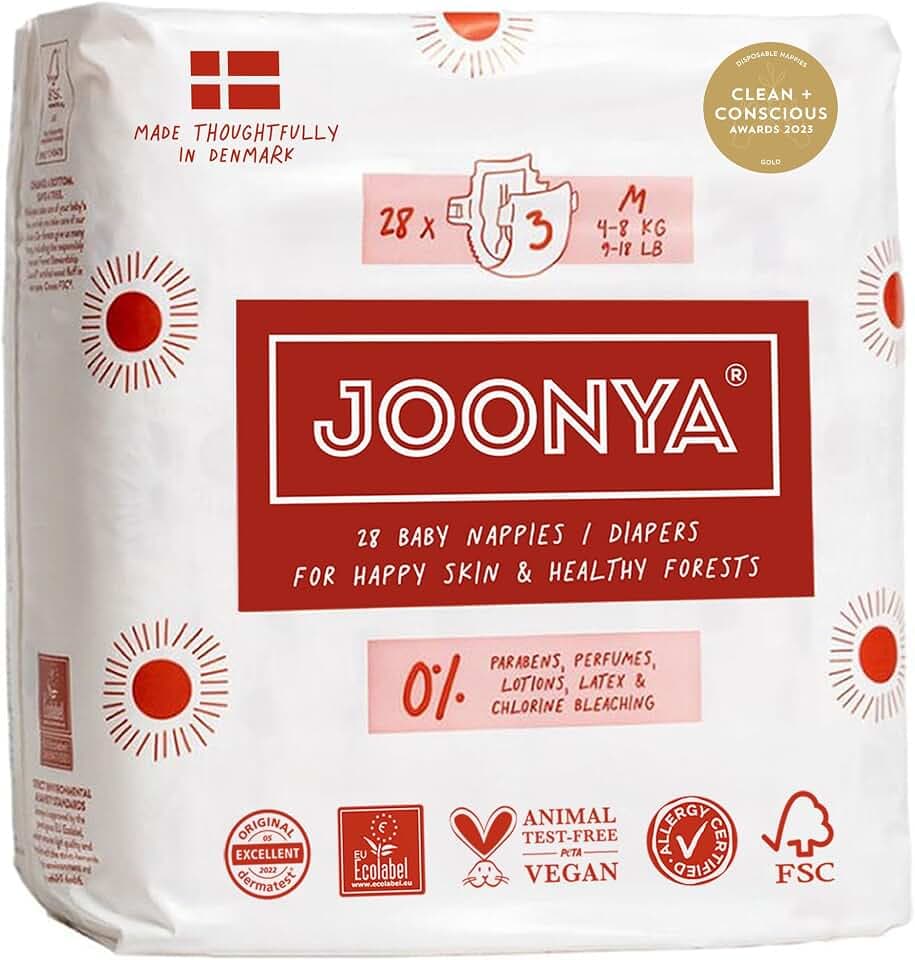 JOONYA Baby Diapers, Non-Toxic, Slim & Soft, Size 3 M (9-18 lb)