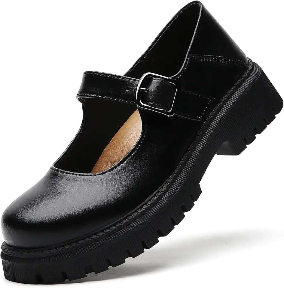 XMM Mary Jane Shoes Platform Chunky Mary Janes for Women Ladies Comfort Leather Round Toe Non-Slip Dressy Casual Cute Girls School Work Shoes