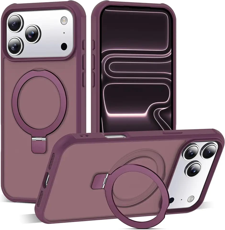 SKYLMW Compatible with iPhone 17 Pro Max Case with Stand,Wine Red