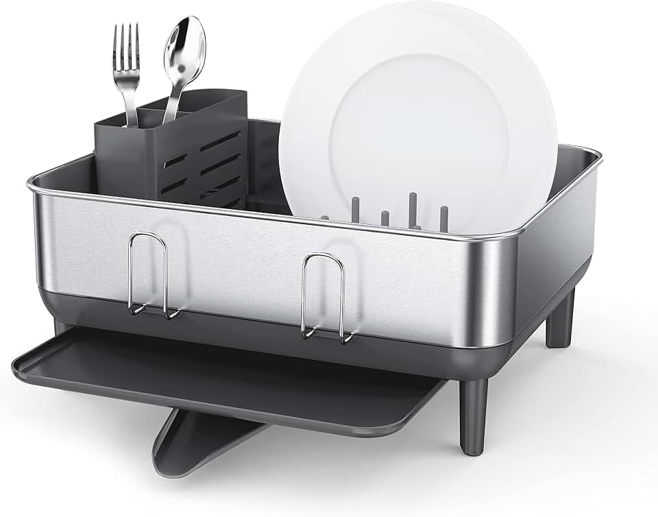 Simplehuman Geschirr-Abtropfgestell aus Edelstahl in der Farbe Grau, Maße: 39,4cm x 38cm x 19cm, KT1184DC