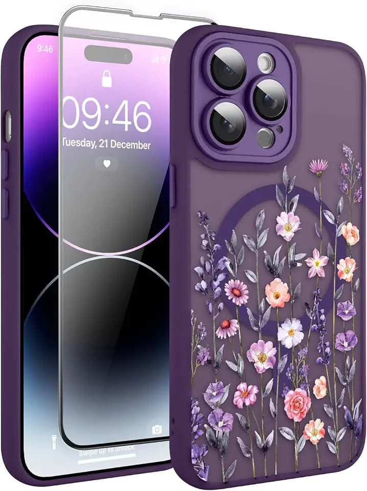 Magnetic for iPhone 14 Pro Max Case for Women Girls, Dark Purple