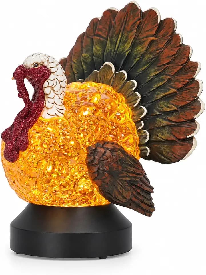 Fall Turkey Snow Globe Lantern, Lighted Thanksgiving Tabletop Decoration with Swirling Glitter, Battery & USB Powered Resin Turkey Decor with Timer for Home, Mantel and Harvest Table