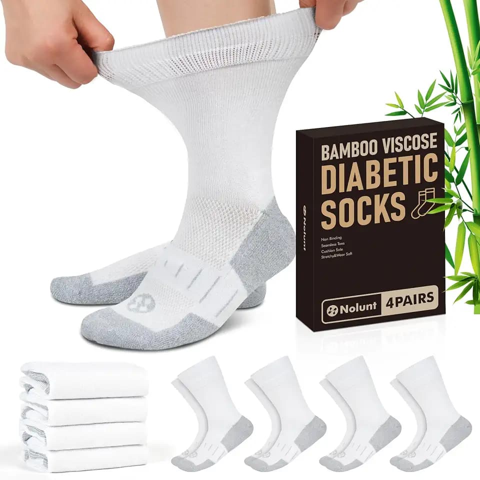 Diabetic Socks for Men,4 Pairs Non Binding Loose Wide Top Crew Socks for Men Size 9-12/10-13/13-15.