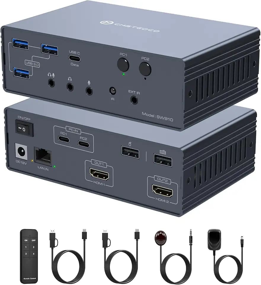 KVM Switch 2 Monitors 2 Computers Docking Station USB C + HDMI/DP Input with 100W PD, 4K60Hz/4K120Hz Displayport HDMI Dual Monitor for Laptop and Desktop Share 13-in-1 Dock Aluminum Case Plug and Play