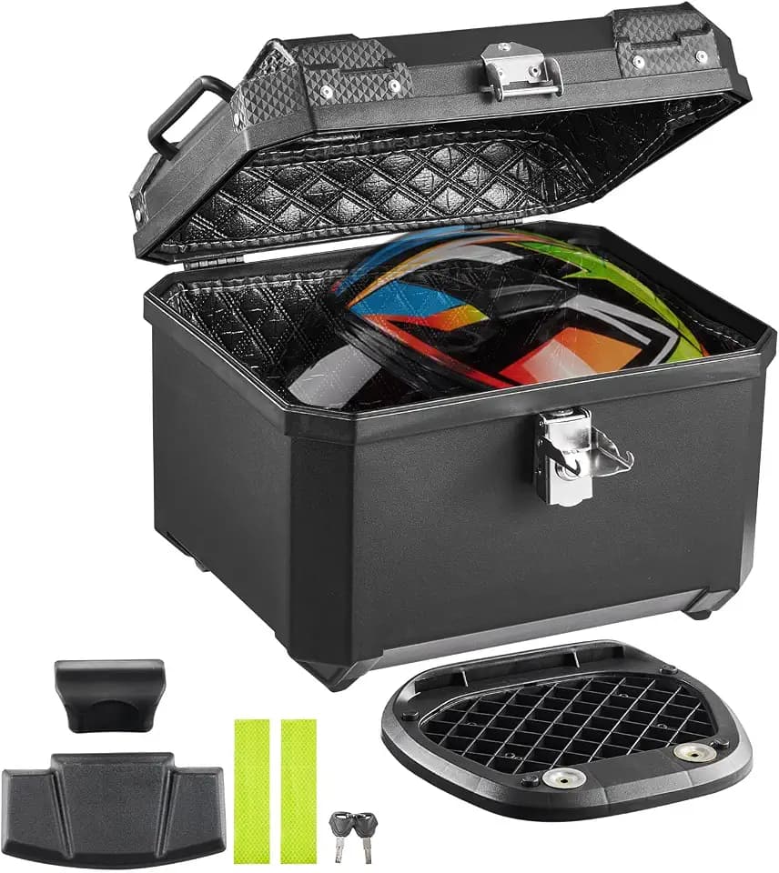 VEVOR Motorcycle Top Case 45L Universal Waterproof ABS Motorcycle Tail Case, Detachable Motorbike Top Box with Security Lock & Leather Liner for Luggage Storage