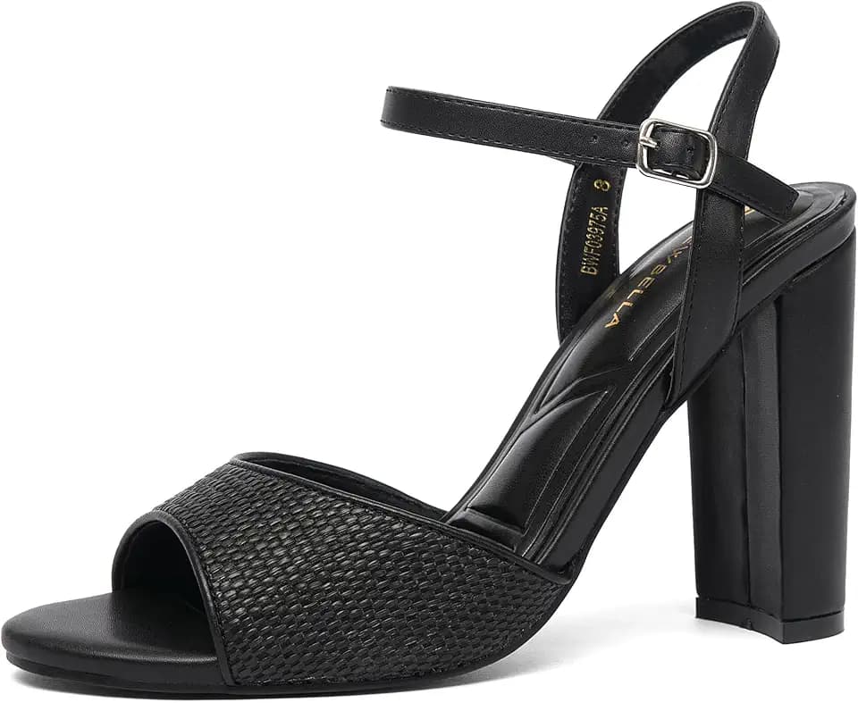 NEWBELLA Women's Heeled Sandals-Chunky Block High Heels with Ankle Strap, Comfortable Open Toe Dress Pumps for Party, Prom