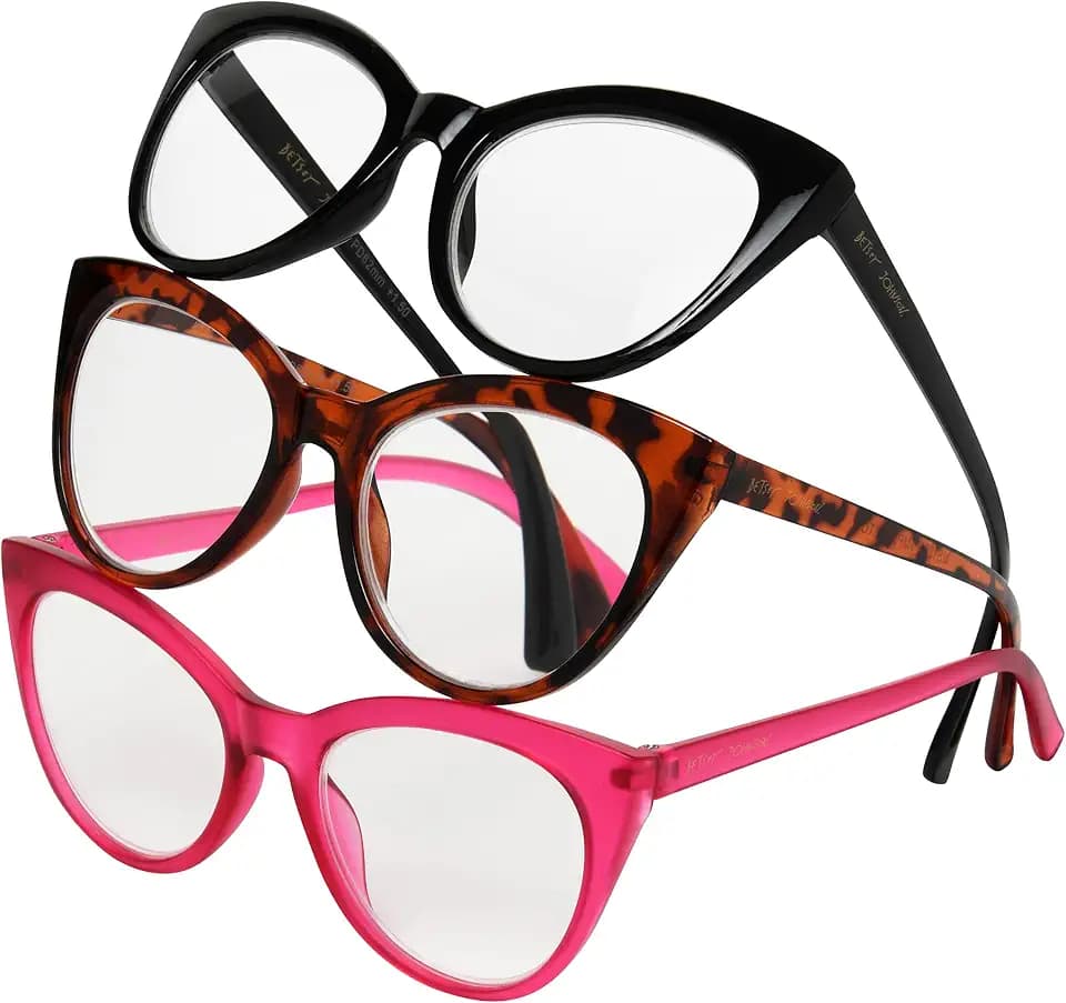Betsey Johnson Women's Plaid Cat Eye Reading Glasses 3-Pack