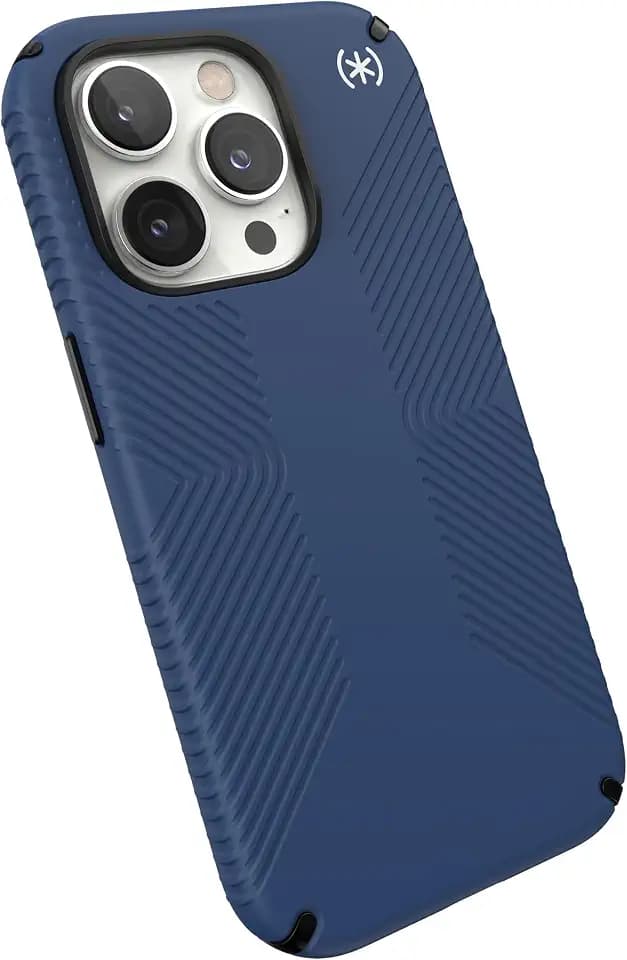 Speck iPhone 14 Pro Case - Drop Protection, Scratch Resistant, Dual Layer Slim Phone Case for 6.1 Inch iPhones - Built for MagSafe - Anti-Fade Case - Presidio2 Grip-Coastal Blue/Black/White