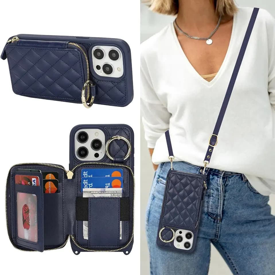 Crossbody Wallet Case for iPhone 14 Pro Max-Blue