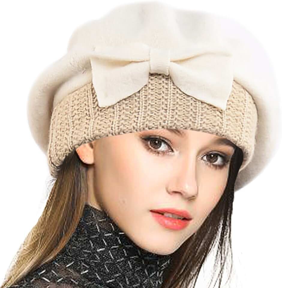 VECRY Frauen Barette 100% Wolle Baskenmütze Kleid Mütze Wintermütze