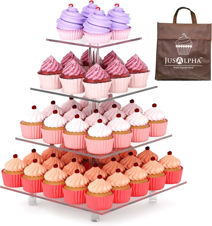 Jusalpha Large 4 Tier Square Acrylic Cupcake Stand, Cake Stand