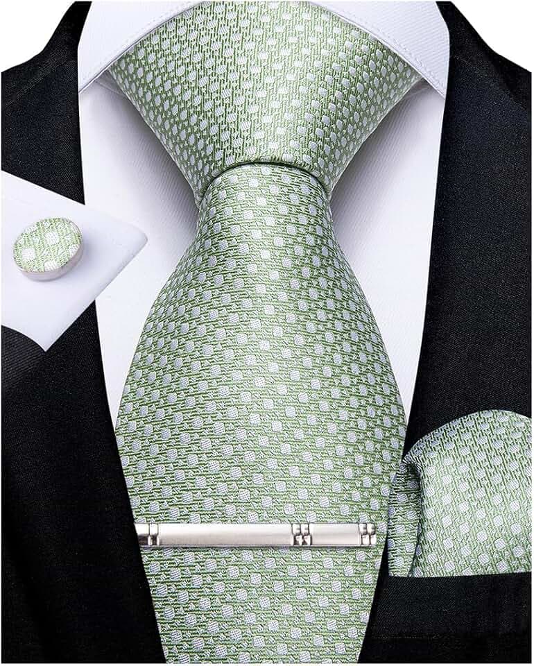 DiBanGu Men's Necktie Plain Silk Woven Striped Plaids Tie Handkerchief Cufflink Tie Clip Set Formal Business Wedding