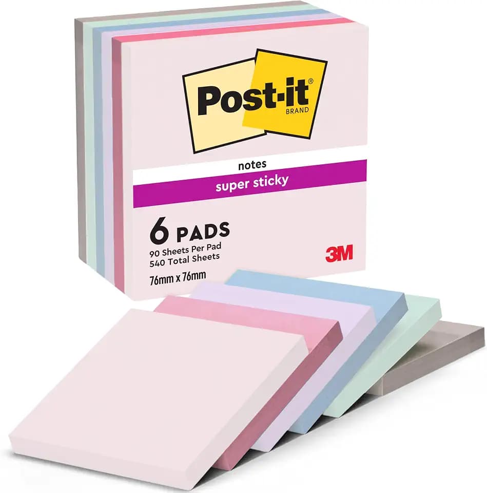 Post-it Super Sticky Notes, 6 Blöcke (540 Blatt), 76 mm x 76 mm
