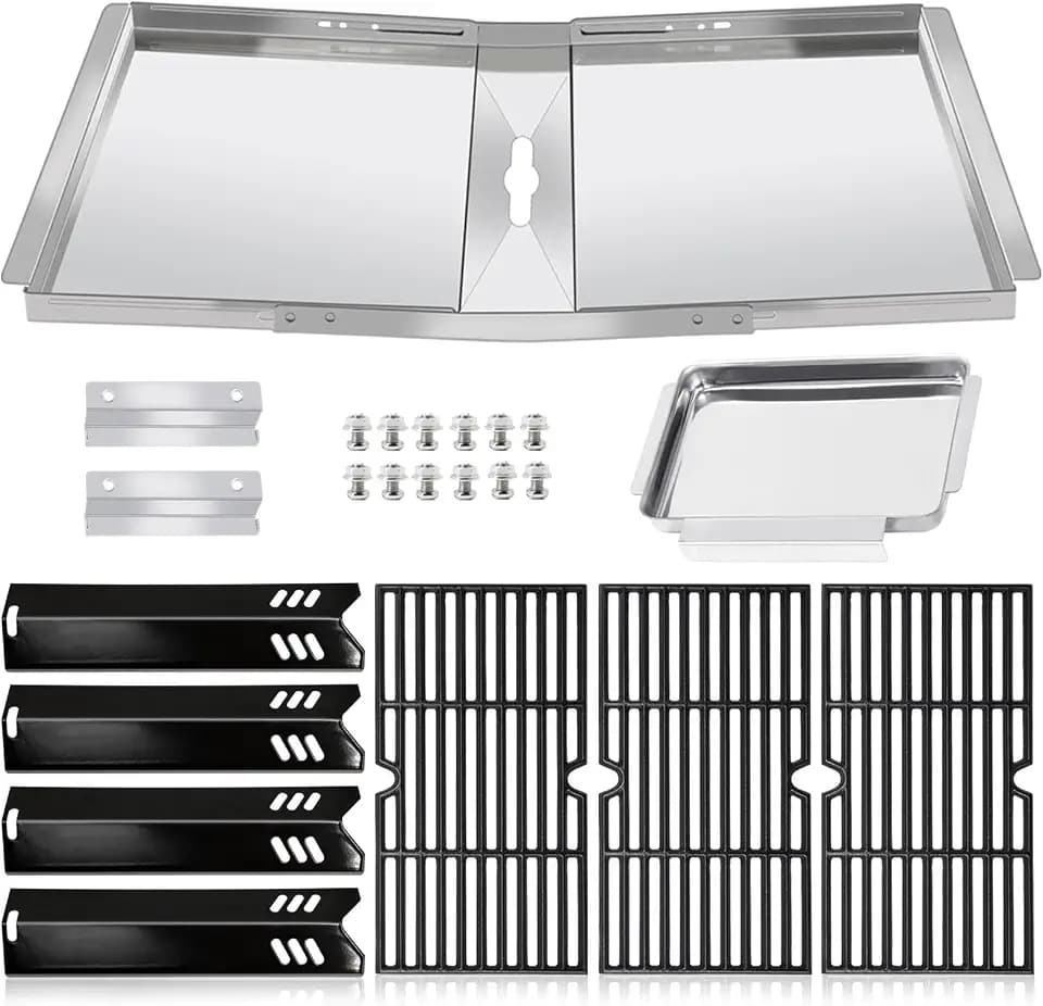 DGF493BNP Drip Pan Grill Replacement Parts for Dyna Glo DGF493BNP, DGB494SPB, Backyard Grill BY13-101-001-12, Grill Grates, Heat Shields and Adjustable 24''-30'' Grease Tray for Dyna-glo 4 Burner