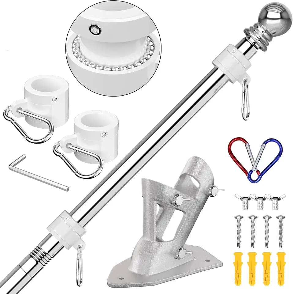 ZMTECH Flag Pole - Upgraded Bracket, (2 Packs) 6 FT Stainless Steel Flag Poles for Outside House, Residential or Commerical, Tangle Free Flag Pole Kit for American Flag (Without Flag, Silver)