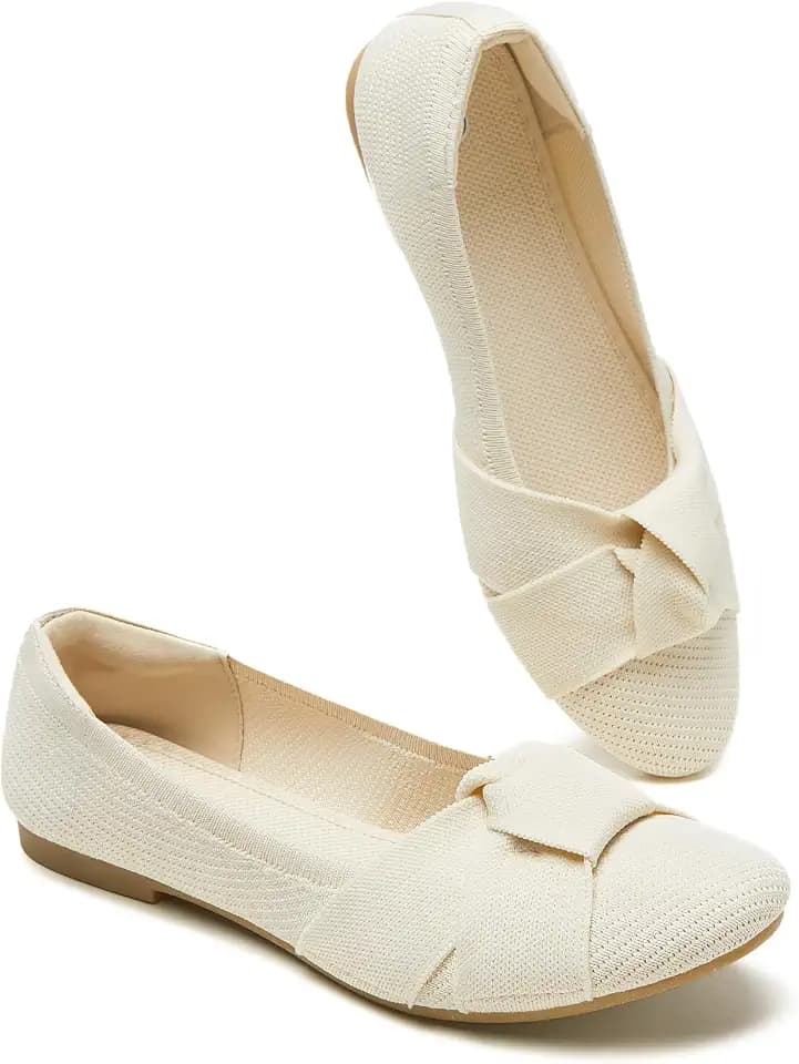 BABUDOG Women’s Lightweight Mesh Flats with Bowknot Breathable Slip-On Dress Shoes Comfortable Ballet Flats Casual Work Flats