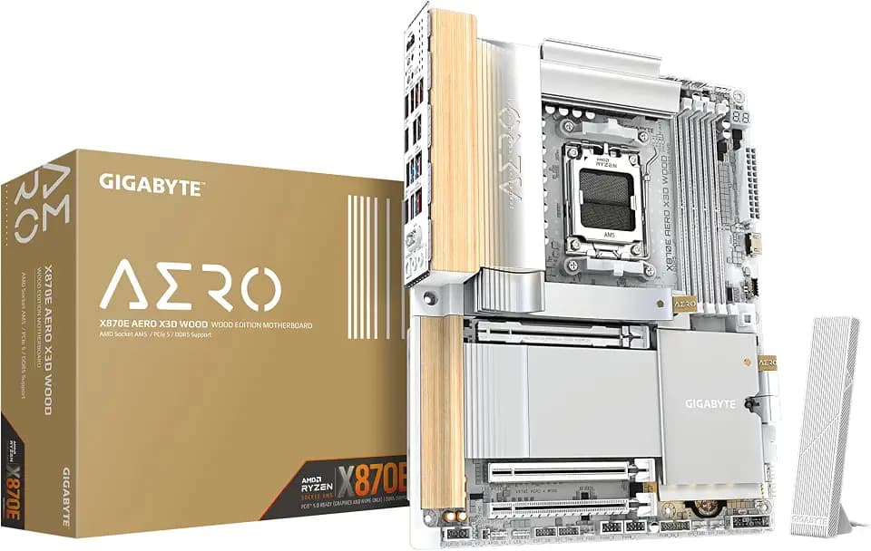 GIGABYTE X870E AERO X3D Wood Motherboard - Supports AMD Ryzen 9000 CPUs, 16+2+2 Phases Digital VRM, up to 9000Hz DDR5 (OC), 2xPCIe 5.0 + 2xPCIe 4.0, Wi-Fi 7, 5GbE LAN, USB 4