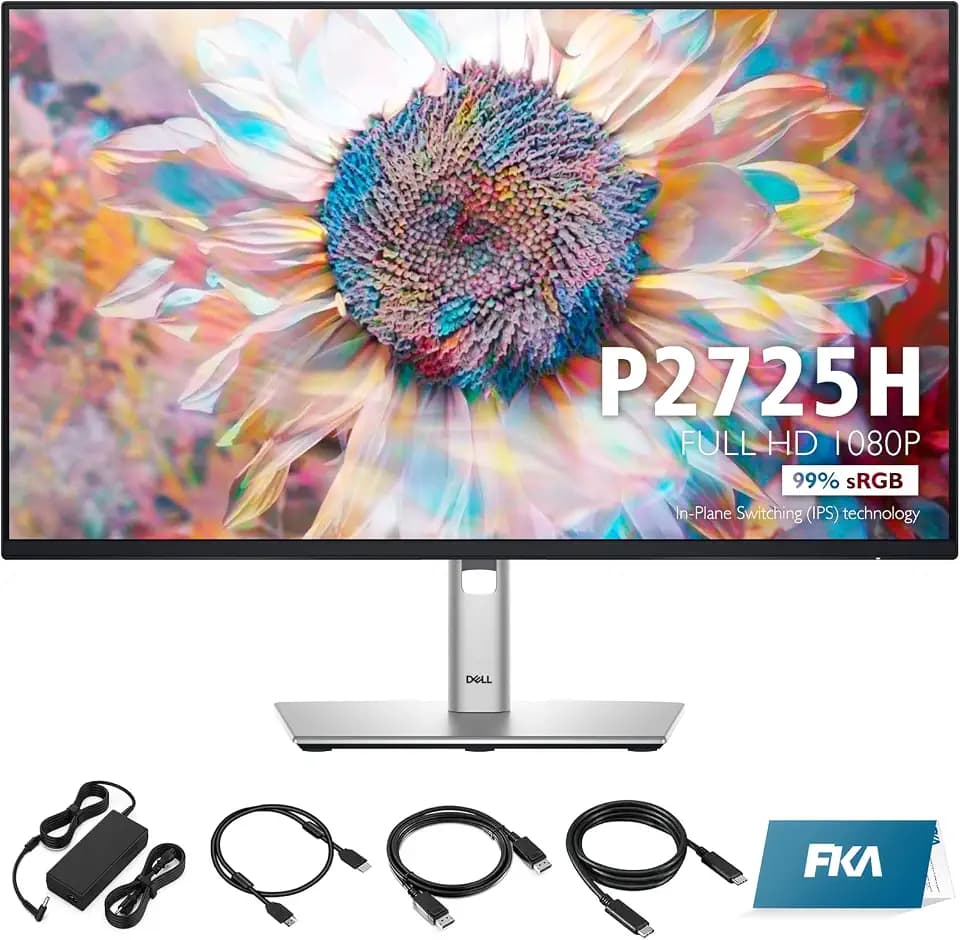 FKA P2725H Monitor - 27 Inch, Full HD 1080p (1920 x 1080), 16:9 IPS, Computer Monitor Screen with DisplayPort, Type-C, and USB-C Cables - 1 Pack (New)