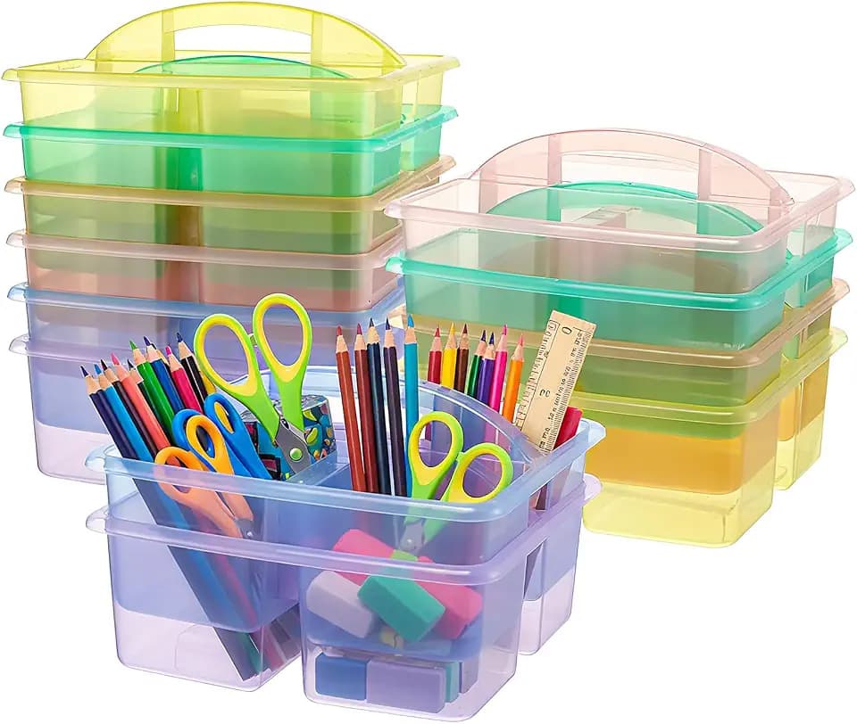 Threehoney 12 Pack Classroom Caddy 3 Compartment with Handle, Transparent