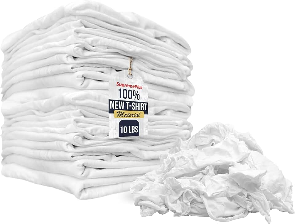 Premium New White Cotton Knit T-Shirt Rags (10 lbs. Bag of Rags) - Lint-Free, Soft & Absorbent Cleaning Cloths for Auto, Paint, Garage, Staining & Polishing