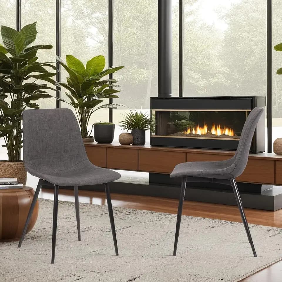 Armen Living Monte Contemporary Dining Chair in Charcoal Fabric with Black Metal Legs Set of 3