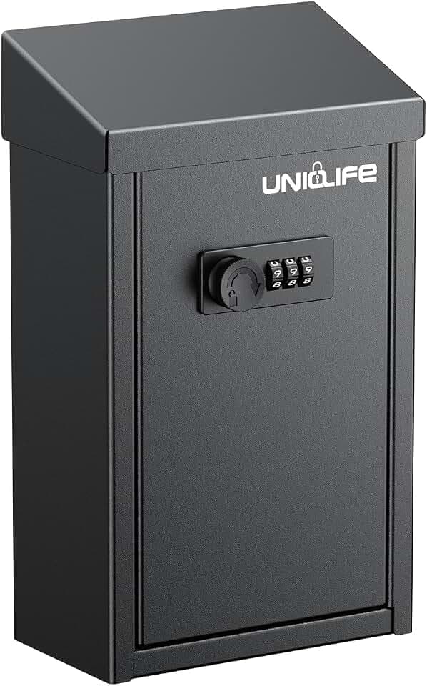 Uniclife Zahlenschloss Briefkasten Metall Schwarz mit Einwurfschlitz