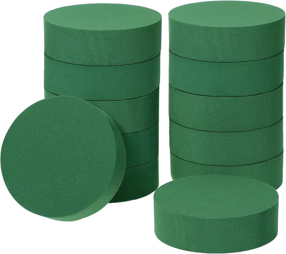 Maitys 12 Pcs Round Floral Foam Wet Green Flower Foam, 5 x 5 x 1.57 Inches