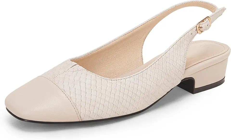 Rilista Women's Slingback Low Heels Closed Toe Chunky Block Heel Comfortable Office Dress Pumps Shoes