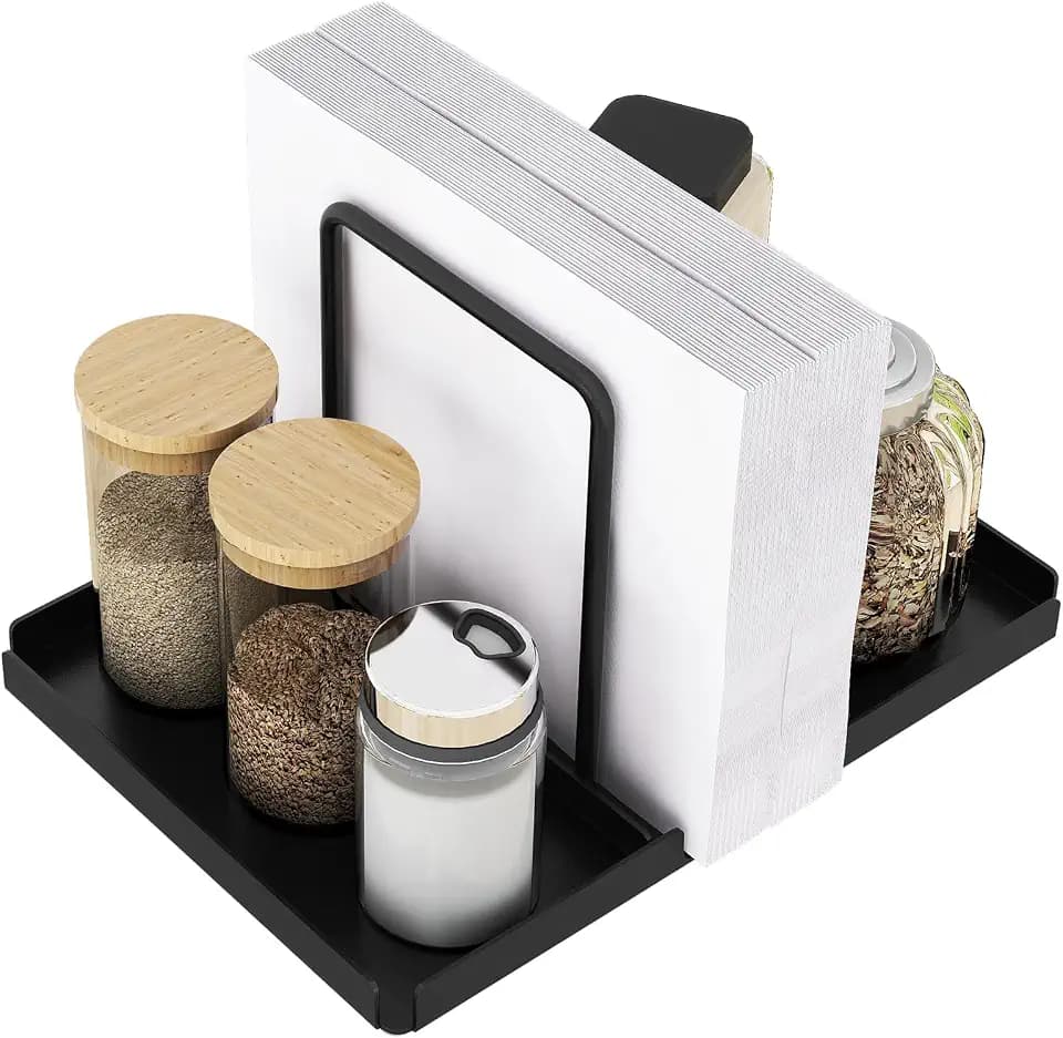 Napkin Holder for Table with Salt and Pepper Shakers Caddy, Black
