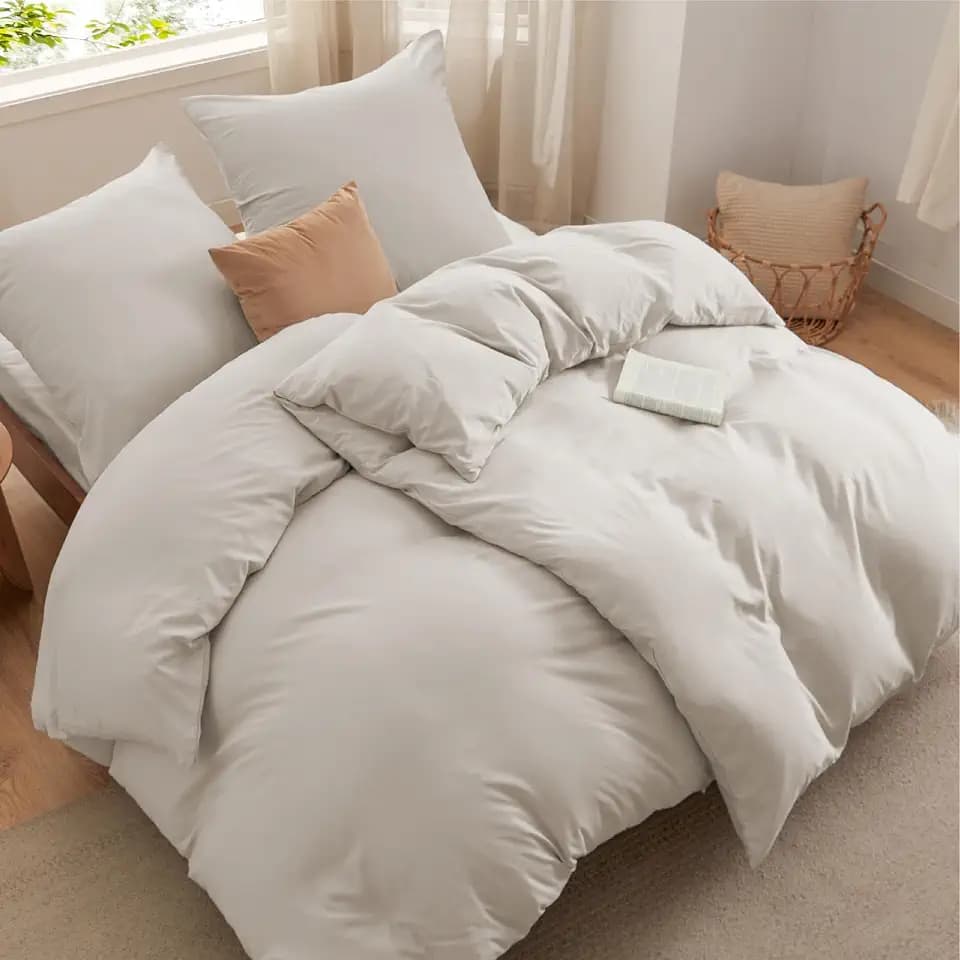 BEDSURE Bettwäsche 135x200 4teilig Baumwollähnlich - Natur, 2x80x80 Kissen