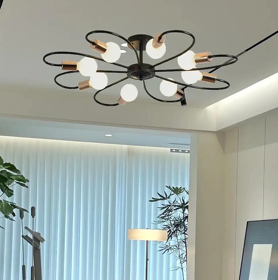 Deckenlampe Sputnik Kronleuchter, 8-Licht E27 Pendelleuchte Hängelampe Moderne Schwarze LED Deckenleuchte Industrie Kronleuchter Wohnzimmerlampe für Küche Schlafzimmer Wohnzimmer Esszimmer