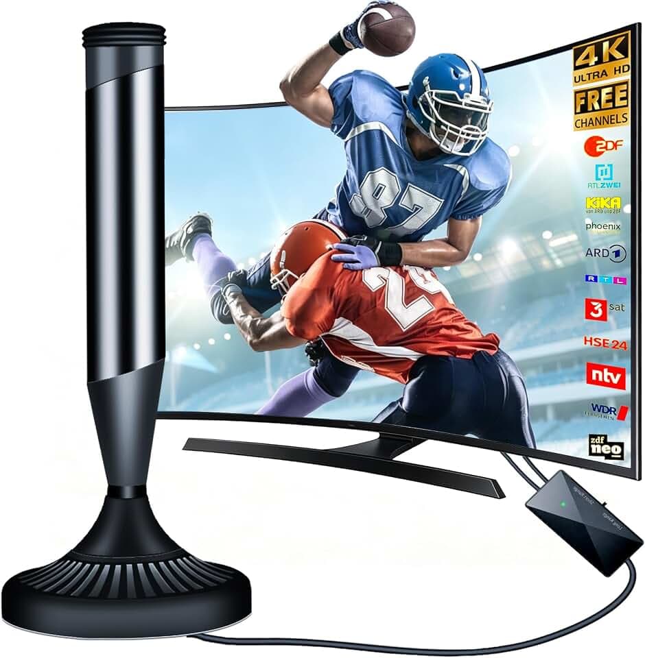 DVB-T2 Antenne mit Verstärker Innen & Außen，Matte Black