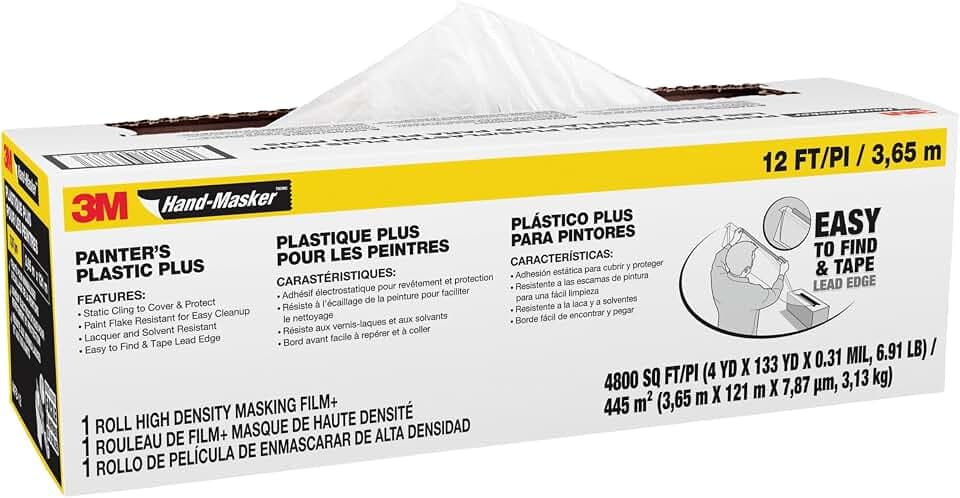 Hand-Masker 3M Painter's Plastic Plus MFB-12, 12 ft x 400 ft x .31 mil