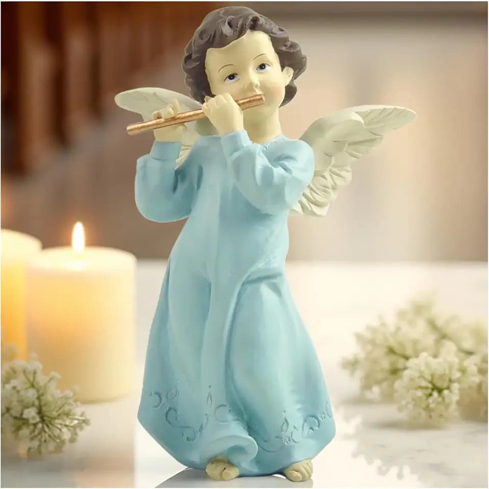 Musical Angel Figurine Playing Flute, Resin Angel Statue, 6.89 Inch