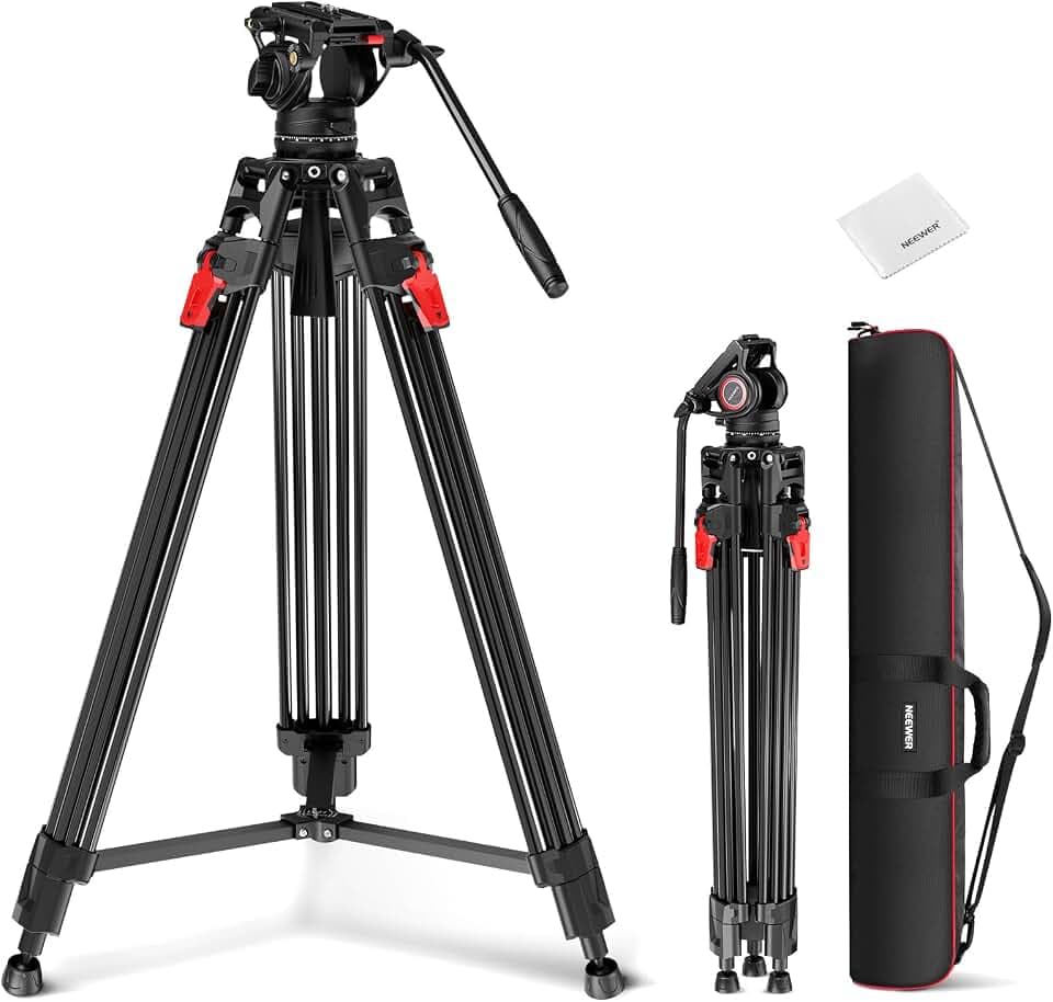 NEEWER 76" Kamera Videostativ mit Fluidkopf, One Step Schnellverschluss, Robustes Aluminium Tragestativ mit Reinigungstuch, Dual Modus Schnellwechselplatte für DSLR Camcorder, max. Last 17,6 lb, LL27
