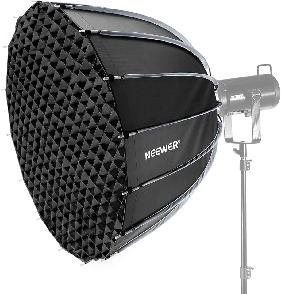 NEEWER 35.4"/90cm Parabolic Softbox Bowens Mount, Quick Release with Diffusers/Grid/Bag for Video Continuous Lighting CB60 CB200B MS60 MS150B Q4 Compatible with Godox Amaran 100x Aputure 600d, NS90P