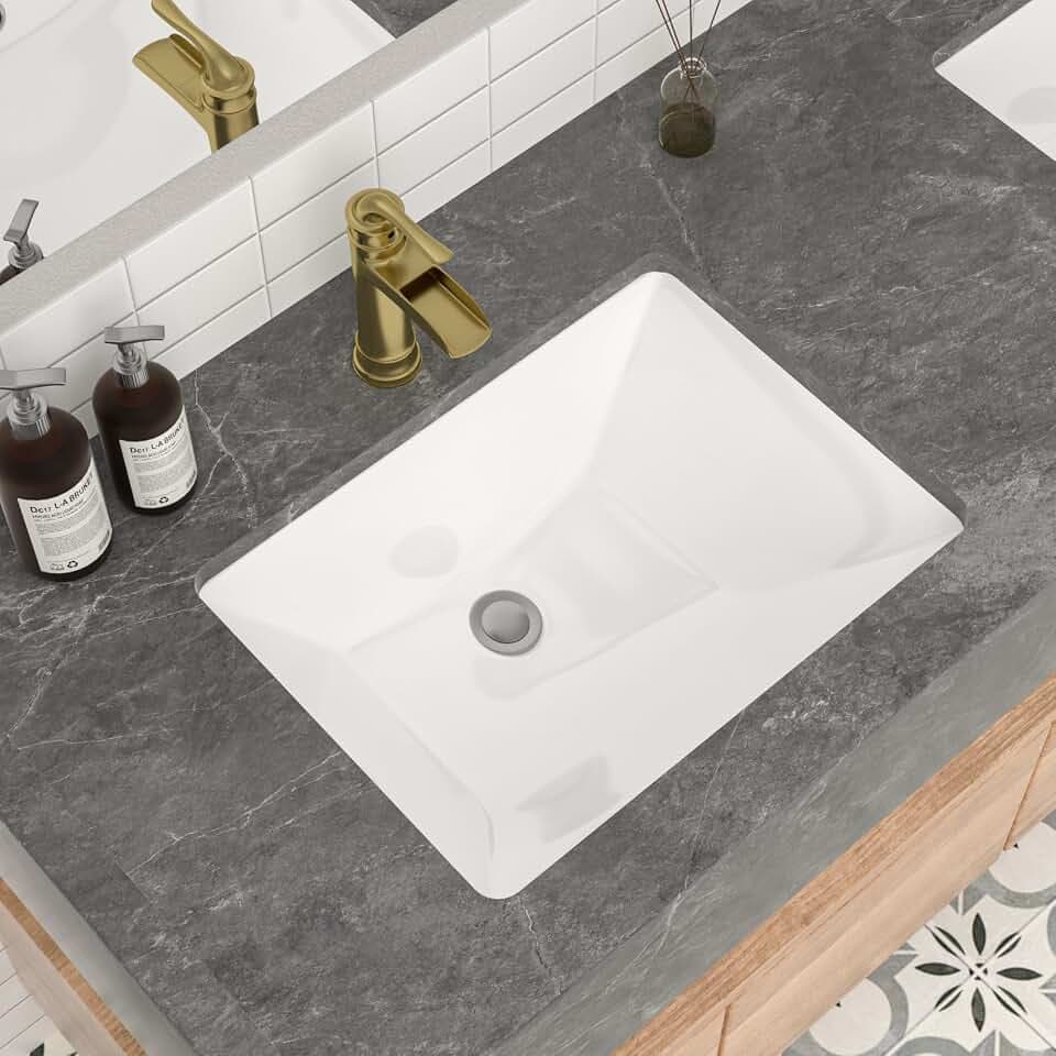 Mocoloo Undermount Bathroom Sink 20 x 15 Rectangle Porcelain White Ceramic Bathroom Sink 7 1/2 Inch Deep with Overflow Drain Lavatory Vanity Sink Under Mounted the Counter Interior Size 18 x 13