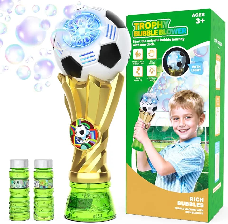 Fußball Seifenblasenmaschine Kinder, inkl. 2 x 115ml Seifenblasen, Gartenspielzeug & Romantische Seifenblasen für Hochzeit, Outdoor Spielzeug Sommer für Jungen & Mädchen