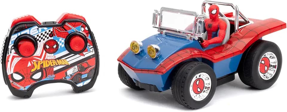 Jada Spider-Man Buggy RC with Non-Removable Spider-Man Figure – 7", Turbo Button, Full-Function Remote Control, Ages 6+, Red/Blue