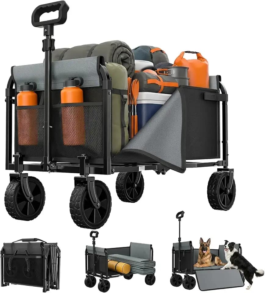 3-in-1 Portable Collapsible Wagon Cart with Removable Side
