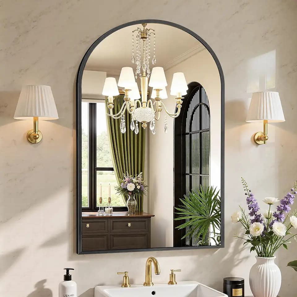 Sweetcrispy 24"x36" Arched Black Bathroom Mirrors for Wall, Vanity Mirror