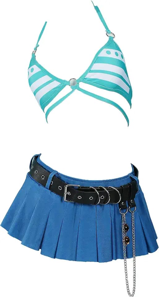 haikyuu Women Cosplay Swimsuit with Wrap Skirt Anime Two Piece Bathing Suit Halter Rave Swimwear
