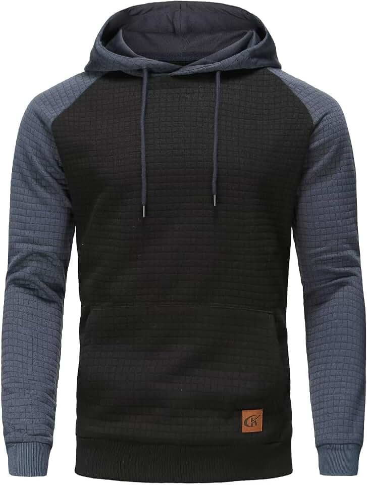 Yundobop Men's Pullover Hoodies Plaid Jacquard with Kangaroo Pocket