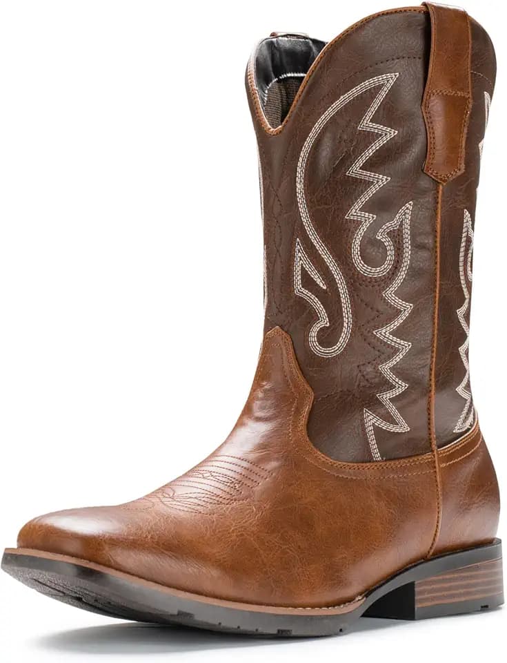 IUV Cowboy Boots For Men with Wide Square Toe Western Retro Boot