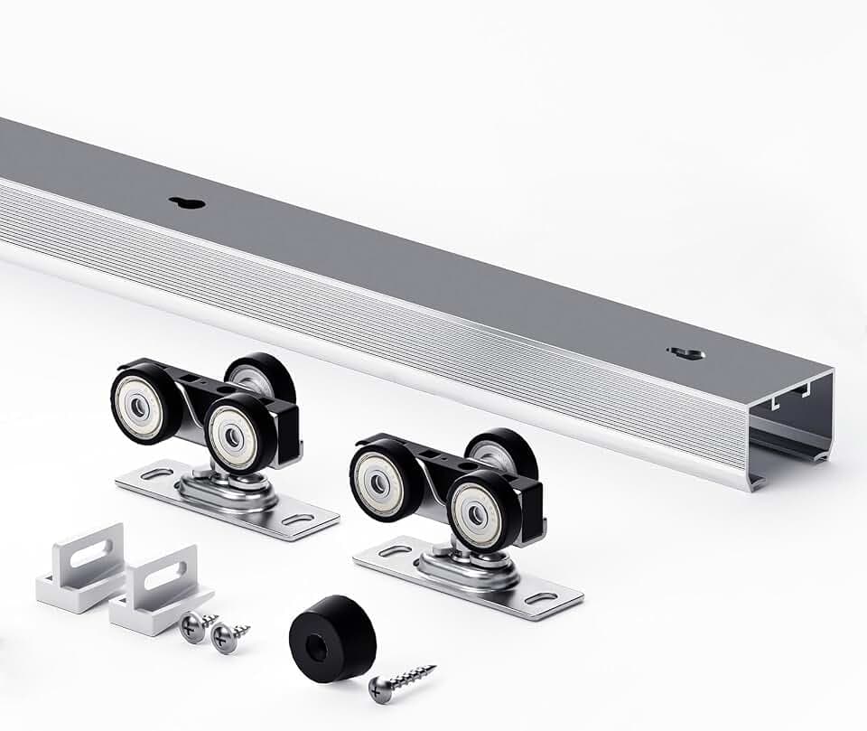 EaseLife 5FT/60in Pocket Doors Hardware Kits,Commercial Grade,Aluminum Box Rail Kit, Slide Door Hardware, Smoothly Quietly,Easy Install,No Door (56.5in Track Kit for 23"~30" Wide Single Door)