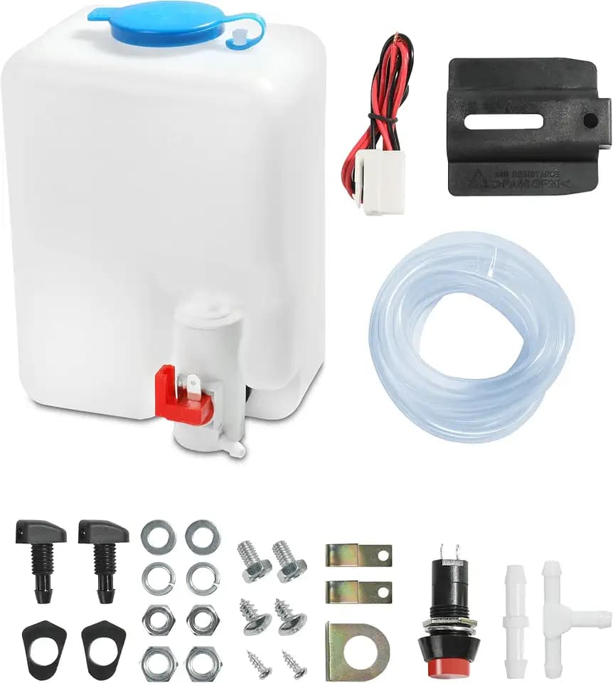 Zlirfy Universal Windshield Washer Bottle,12V Car Windshield Washer Pump Fluid Reservoir Sprayer Kit,Washer Fluid Reservoir Bottle Kit with Pump Jet Button Switch,Replace OEM: 160186