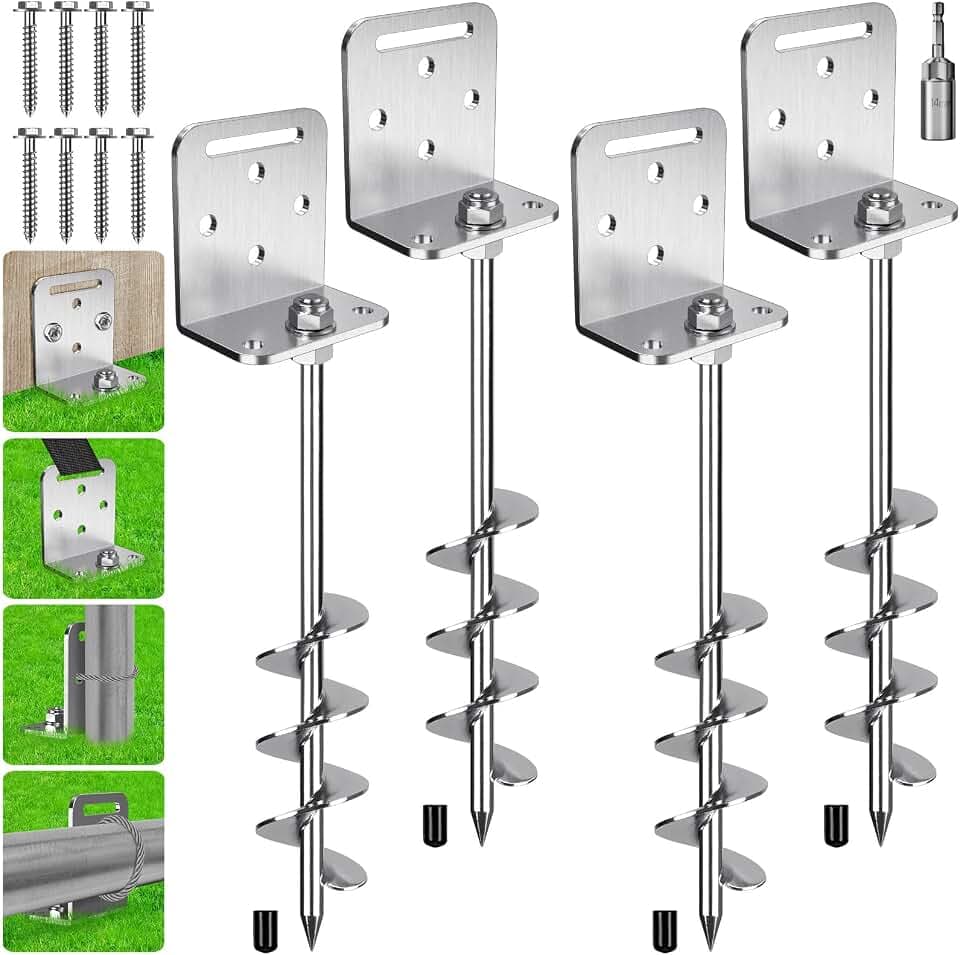 BeneLabel 2/4/6 Pack 18" 24" Ground Anchors Screw in Shed Anchor with L Bracket Trampoline Anchor Spiral Swingset Anchors for Swing Set, Mobile Home, Fence, Playset, Tent, Canopy, Carport