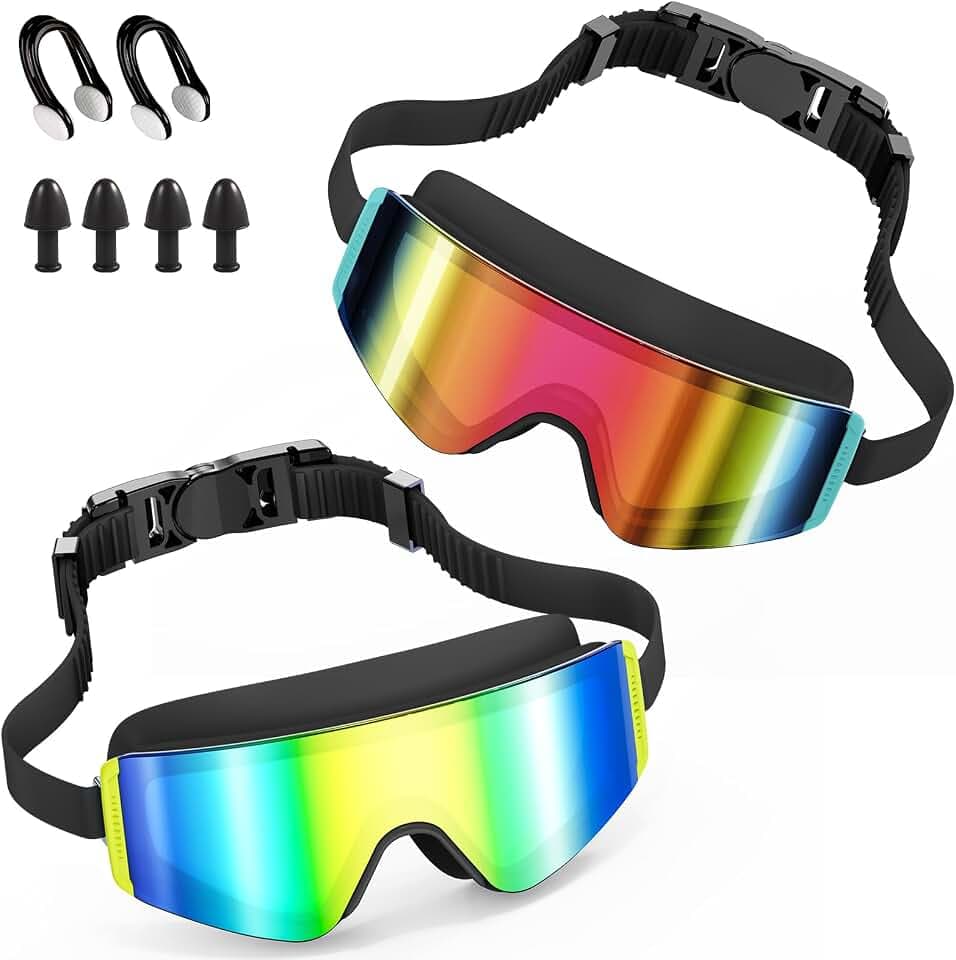 Aegend Kids Swim Goggles 2 Pack – Large Frame Anti Fog Soft Silicone Leak Proof UV Protection for Boys Girls Age 3-15