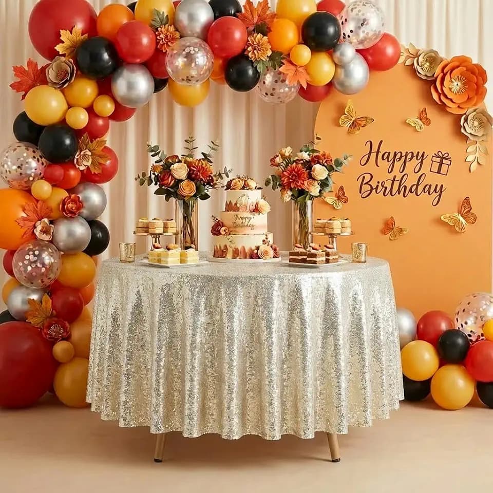 50 Inch Round Champagne Sequin Tablecloth